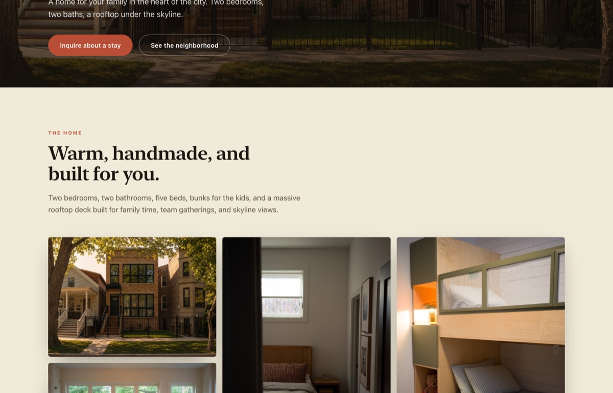 The Casa del Paseo site: a brick home at golden hour above the words Chicago, the way someone who loves it would show you